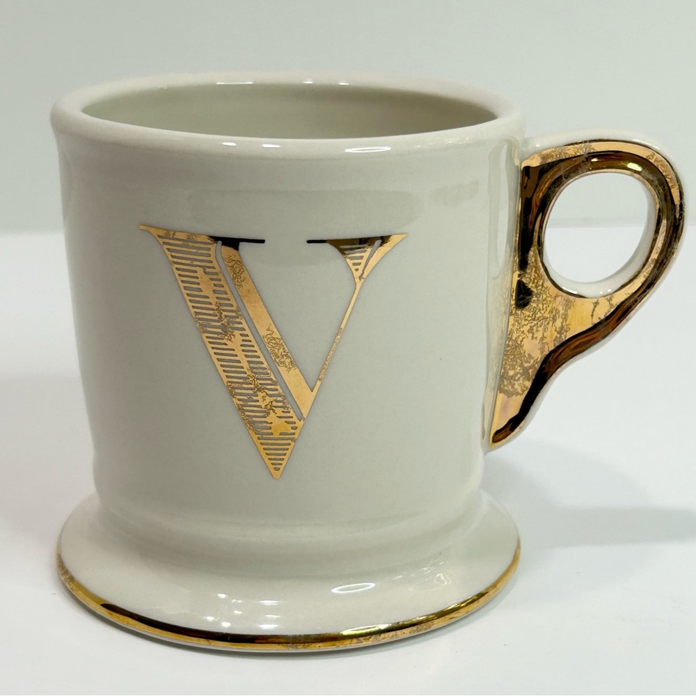 Anthropologie “V” Initial Golden Monogram Mug